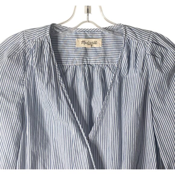 MADEWELL Indigo Blue + White Stripe Wrap-Front 3/4 Length Sleeve Blouse Size XXS - Picture 3 of 8